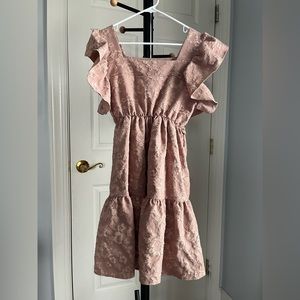 Peach Floral Midi Dress, Stretchy Waist, Ruffles, Coquette